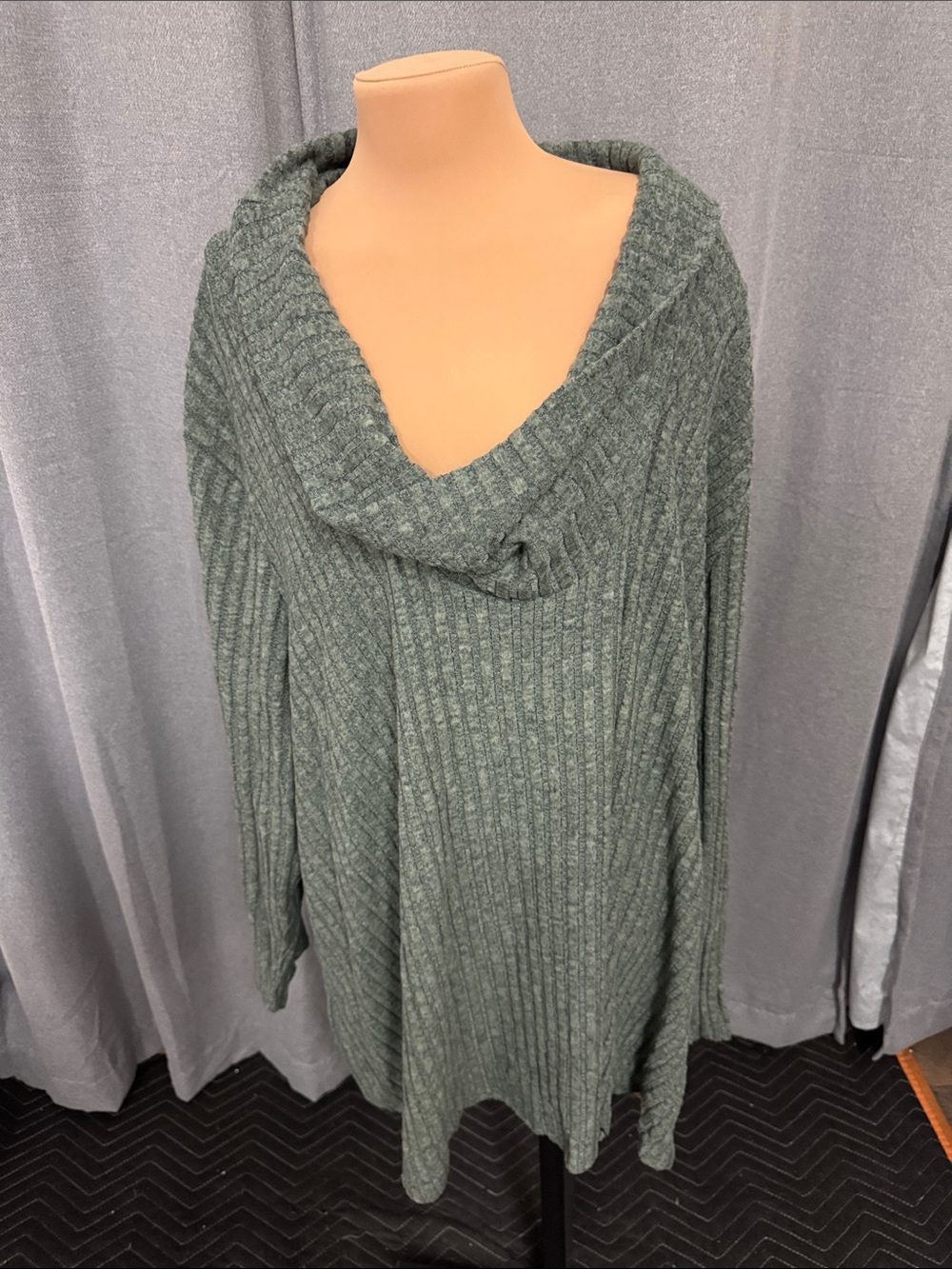 Bloomchic Relaxed Ribbed Cowl Neck Sweater - Green